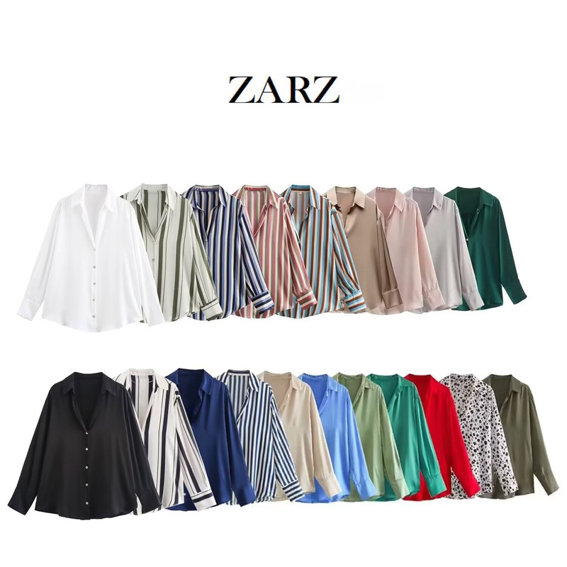 Zarz Homemade European and American Style New Women's Clothing Fashionable and Versatile 20-Color Silk Satin Texture Shirt 219745