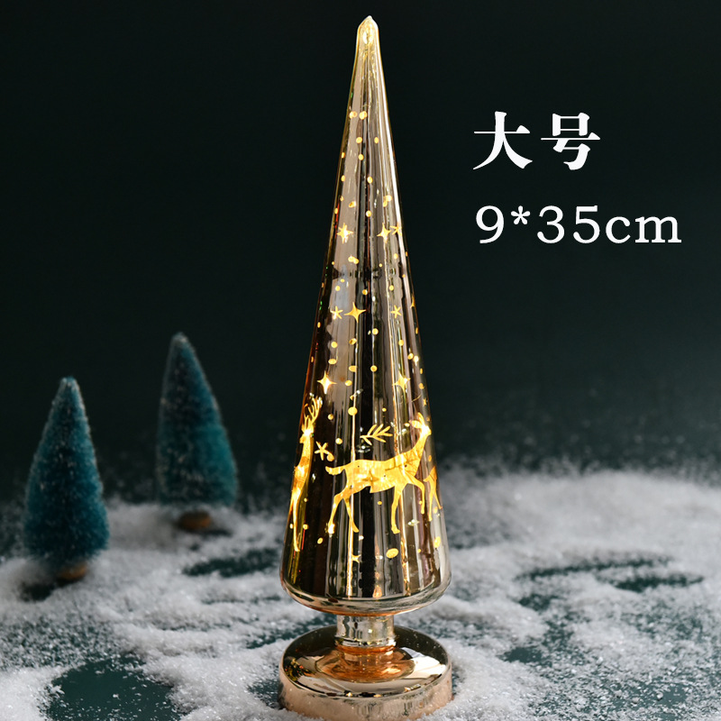 Creativo plateado LED de luz brillante de vidrio árbol de Navidad decoración de escritorio del hogar decoraciones de Navidad luz de la noche