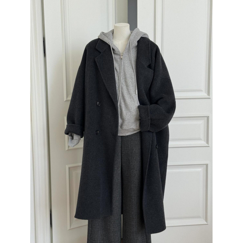 Black Woolen Outwear for Women 2025 Spring & Fall New Style High-End Korean Hepburn Style Thickeneded Woolen Outwear Trendy