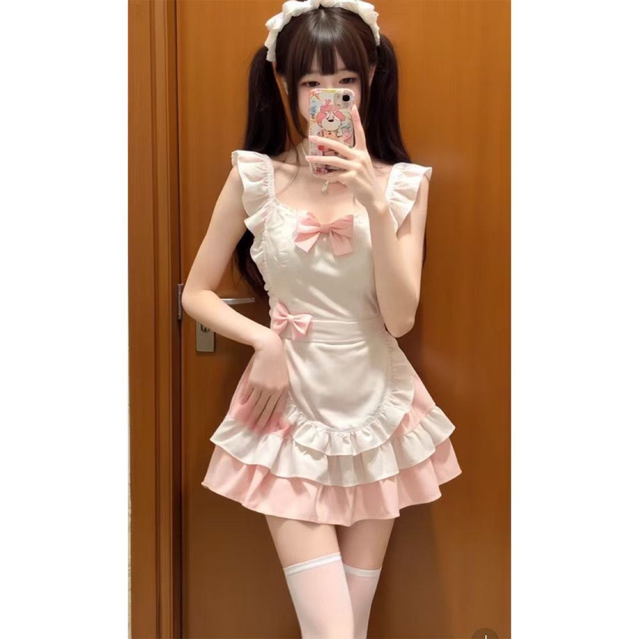 Ti Fei Qqny Sweet and Cute Girl Maid Dress Short Skirt Tutu Skirt Cake Skirt Bow Apron for Women