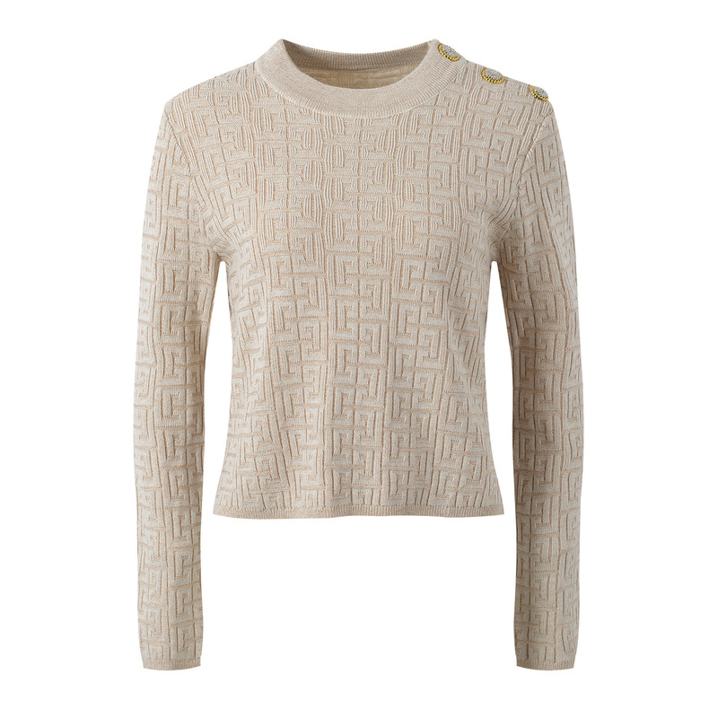 2025 Autumn New French Style Light Luxury Lion Button Jacquard Slimming Top Round Neck Short Knitted Sweater Set 2025 Autumn New French Style Light Luxury Lion Button Jacquard Slimming Top Round Neck Short Knitted Sweater Set