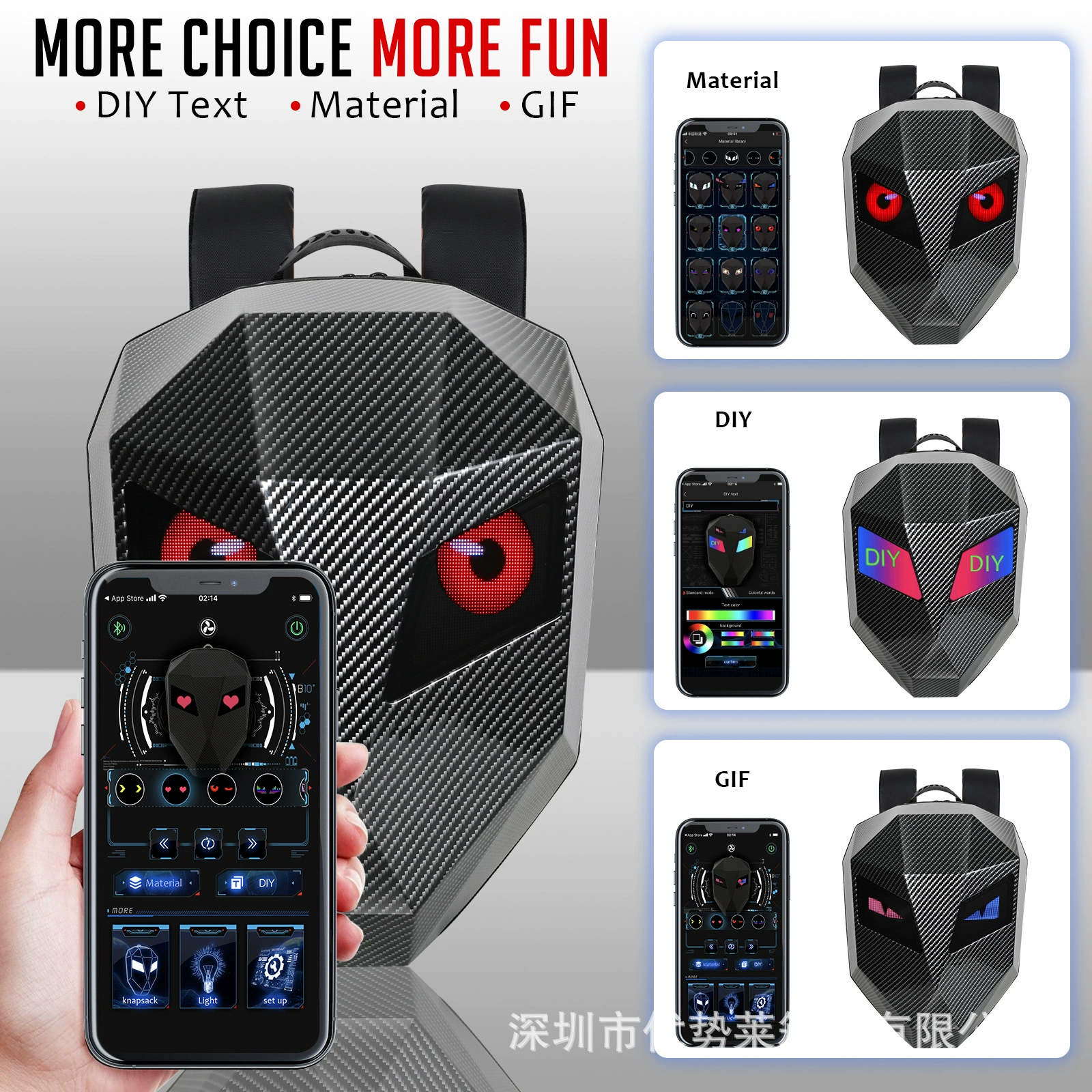 LOY Iron Man riding creative carbon stripes waterproof storage helmet Hosted expansion bag LED backpack