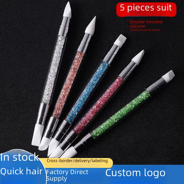 Manicure Double-Headed Silicone Pen Set Manicure Glue Tip Pen Coating Powder Embossing Stick Indentation Pen Soft Clay Clay Tool Customization