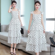 性感长款连衣裙仙女吊带潮2025夏季新款百搭韩版雪纺波点蛋糕裙子