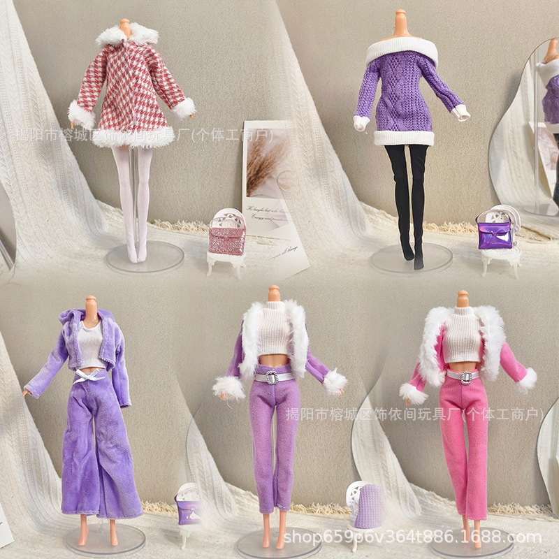 Cross-Border 30cm 11inch Barbie Doll Winter Outfit Sportswear Off-Shoulder Sweater Fashion Style Wholesale Amazon Cross-Border 30cm 11inch Barbie Doll Winter Outfit Sportswear Off-Shoulder Sweater Fashion Style Wholesale Amazon