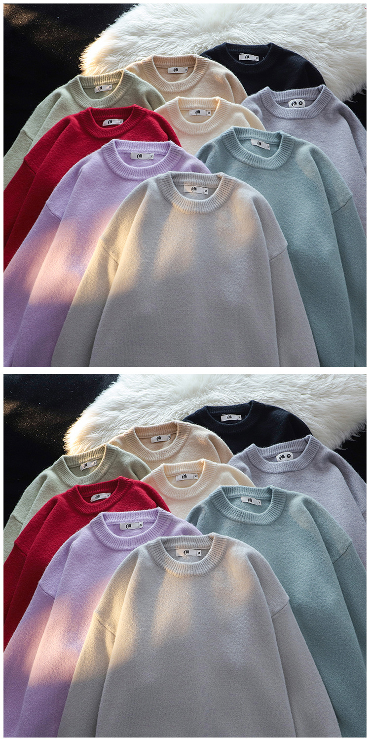 Men's Heavyweight Knit Crewneck Sweater Oversized Warm Pullover_voghion.com