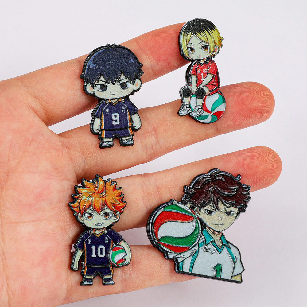 4Pcs Haikyuu!! Merchandise Badges: Hinata Shoyo, Kageyama Tobio, Oikawa Tooru Q-Version Pins