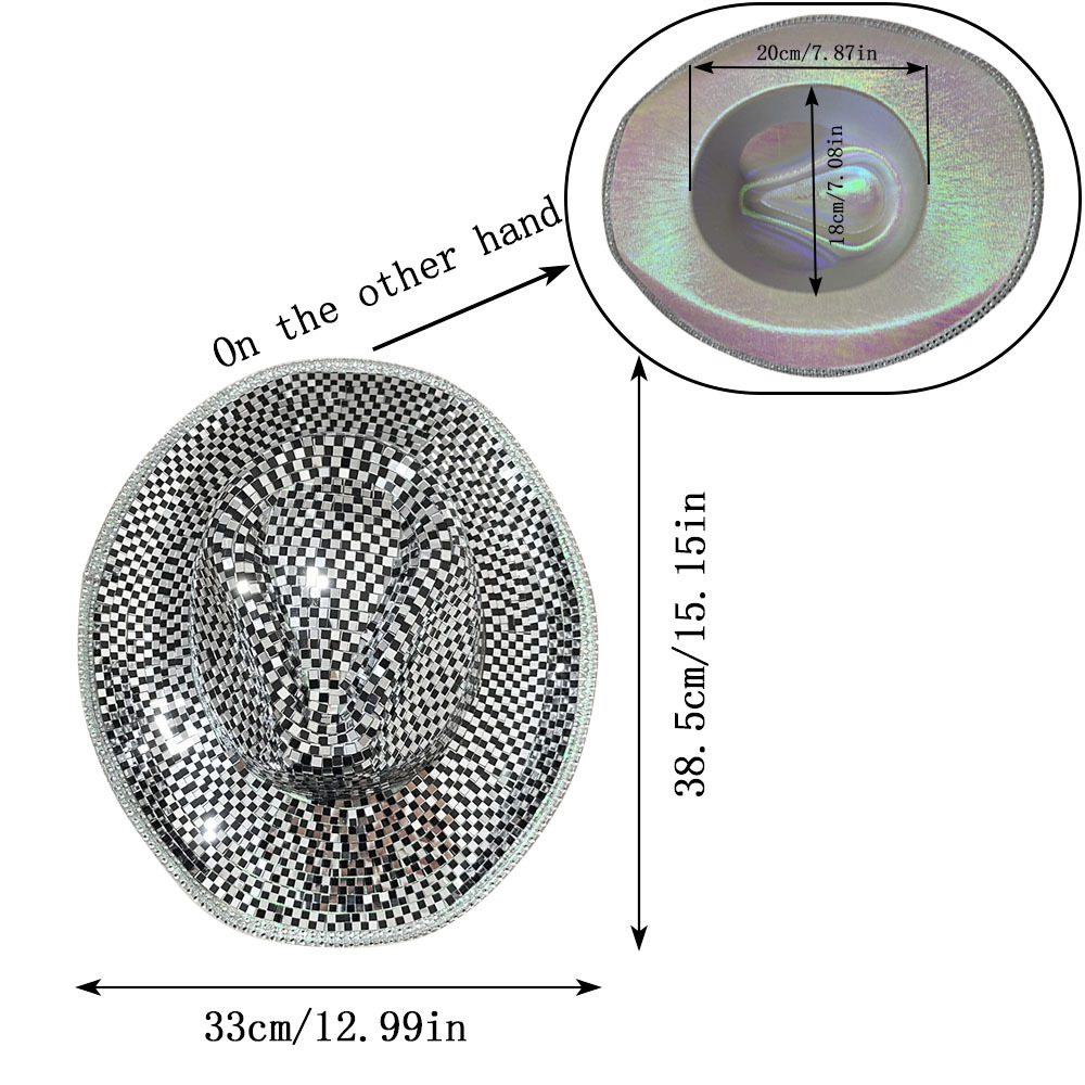 Disco espejo láser sombrero de vaquero fiesta fiesta de baile con lentejuelas sombrero occidental transfronterizo reflectante sombrero de rendimiento rosa plateado