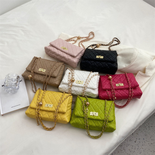 Twist lock rhombus chain bag women summer  new trendy fashion shoulder bag texture versatile simple crossbody bag