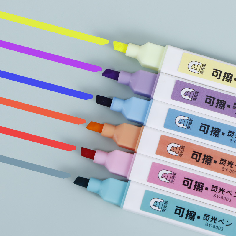 Pluma fluorescente borrable luz suave pluma de marcado de luz los estudiantes usan color de golpe grueso color clave eliminar traje de pluma fluorescente