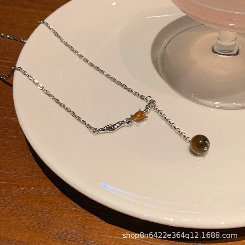 美拉德天然虎眼石珍珠项链女轻奢精致高端2025新爆款高级感毛衣链|undefined