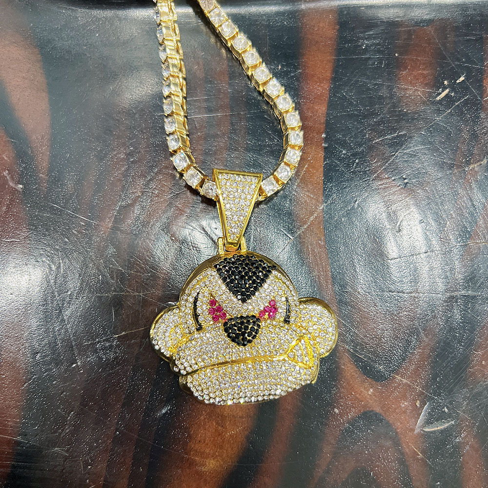 Big Mouth Monkey Pendant With Cuban Chain Necklace Fashion Style_voghion.com