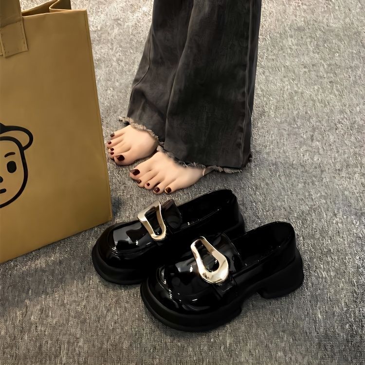 2025 New Thick-Soled Round-Toe Leather Shoes for Women, Winter French Sweet-Cool Mary Jane Shoes with Tassels, Chunky Heel High-Heeled Boots