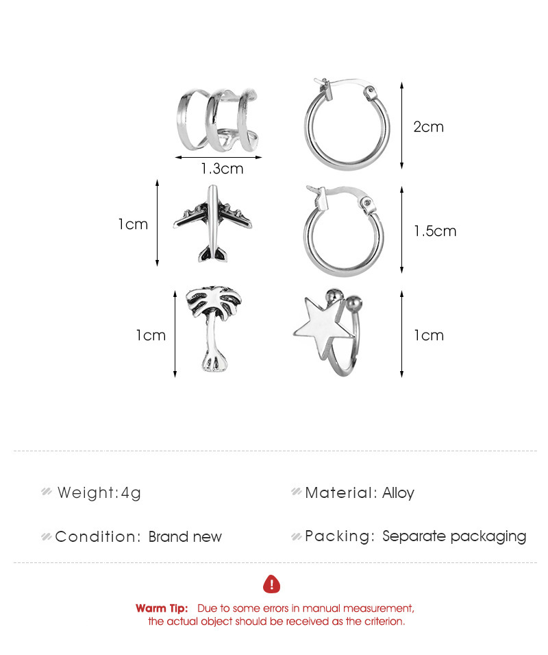 European And American Fashion Retro Ins Style Set Earrings Personality Creative Xingx Aircraft Coconut Tree 5-piece Set Ear Clips And Ear Studs display picture 1