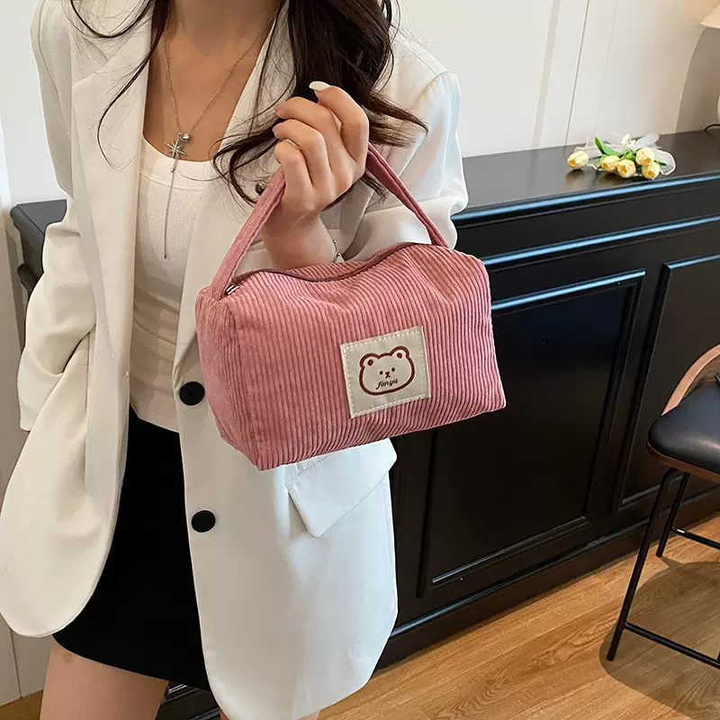 条绒化妆包时尚简约收纳包2025新款日系小众设计潮流个性手提女包