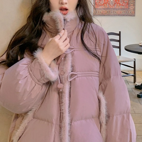 花栗鼠小姐 芬兰下雪天3.0 拼接貂毛外套立领白鸭绒羽绒服女冬季