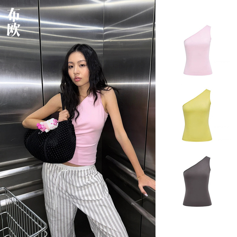 [Clearance, No Returns/Exchanges] Hourglass Series Designer Original Fabric Basic Style Pure Desire Hot Girl One-Shoulder Tank Top