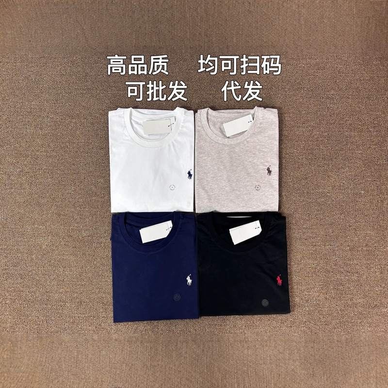 high quality Sweep Size RL Pony Embroidered Round Neck Short Sleeve T-Shirt for Men and Women Casual Couple