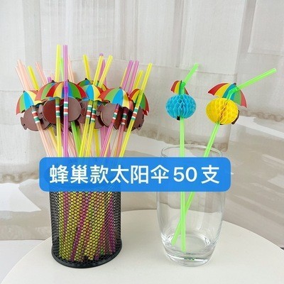 Desechable Hawaiano pequeño paraguas paja Flamingo piña cóctel paja jugo beber paja artesanía