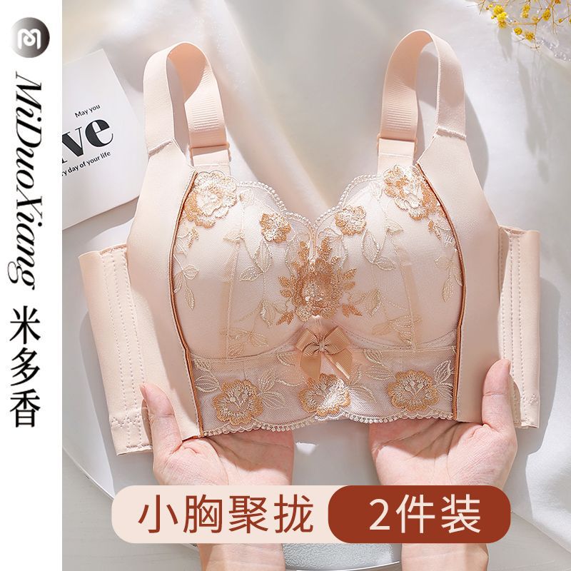 Beauty Salon Embroidered Adjustable Underwear Small Chest Gather-up Large Sexy Breast-closing Anti-sagging Ringless Bra