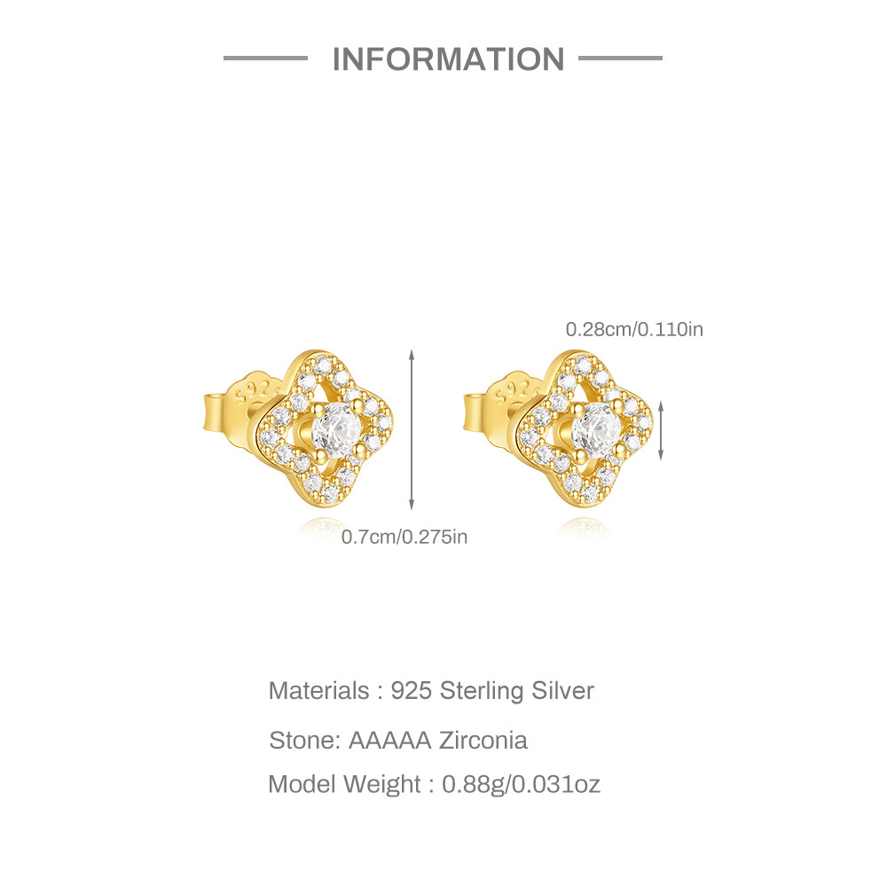 1g Weight 1 Pair 925 Sterling Silver Zircon 925 Sterling Silver Earrings Four Leaf Clover Moon Rhombus Drop Earrings Ear Studs