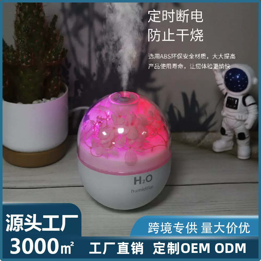 新款永生花加湿器便携车载家用USB补水雾化轻音夜灯创意静音