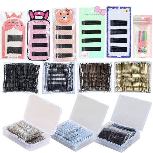 Cross-border new blue card one-word clip black thick shadow bridal bun U-shaped clip box set round head short hair clip for women