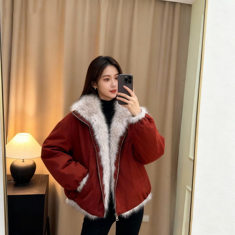 Two Ways to Wear 2025 Parka Winter Fur Outwear Fleece-Lined Thickeneded Windbreaker Reversible Imitation Fox Fur