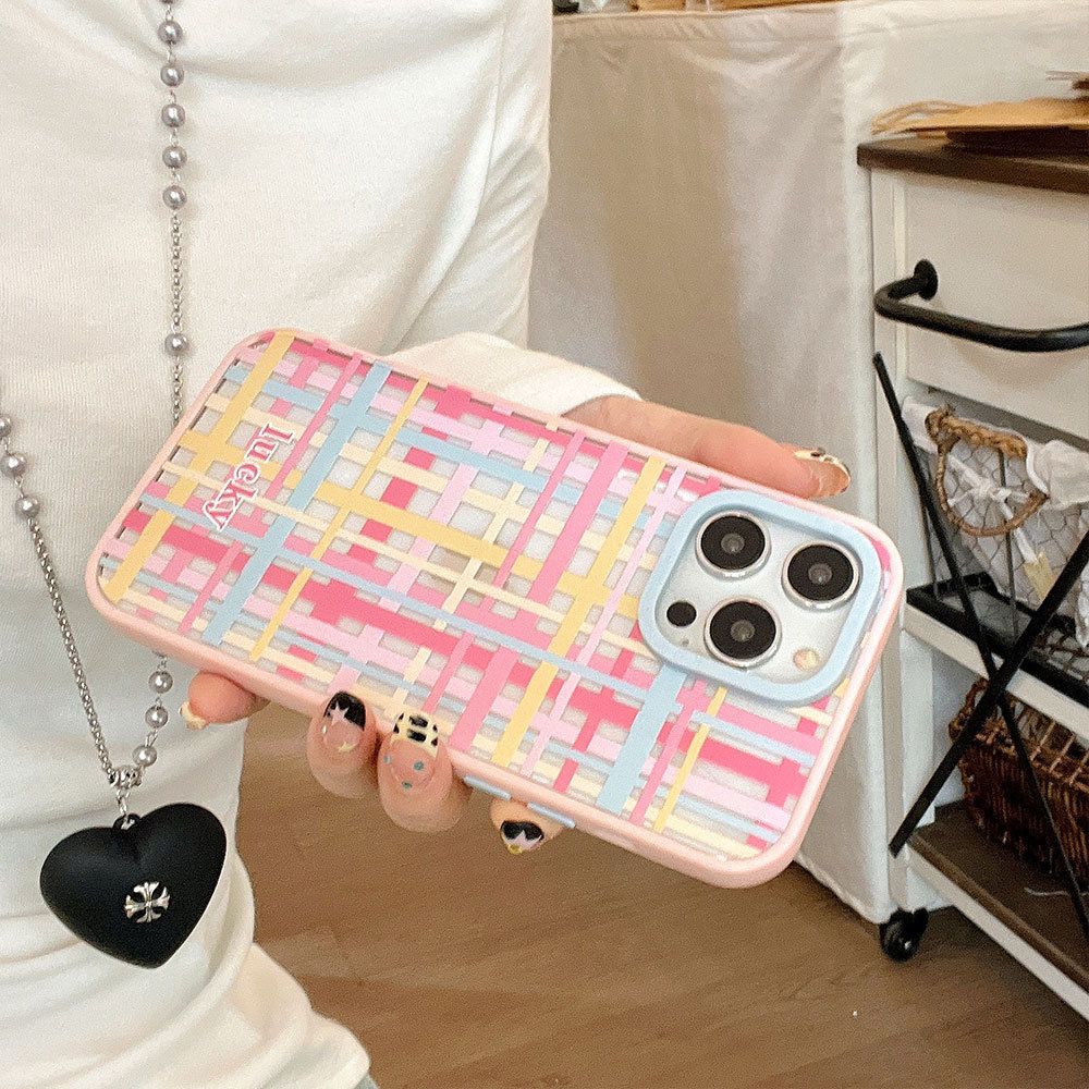 Nuovo telefono creativo in acrilico a contrasto di colore a quadri TechGlobe adatto per custodia protettiva rosa 16promax 15_voghion.com