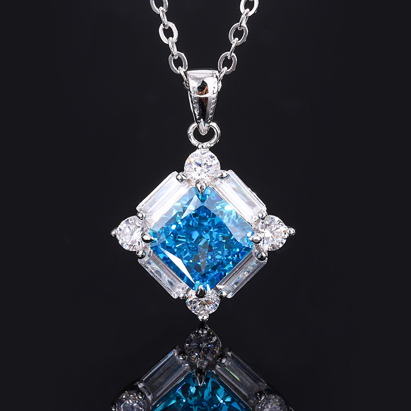 Zhuang Sheng joyería S925 plata de alto carbono diamante aguamarina princesa cuadrado diamante traje mujer principal piedra 8*8-7*7