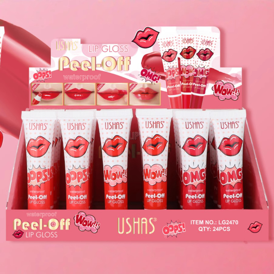 (Caja de presentación) 24 piezas de una caja de lápiz labial líquido transfronterizo USHAS, esmalte de labios, brillo de labios, tinte de labios, brillo de labios, mascarilla de labios