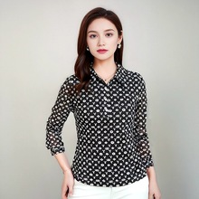 锦依罗春秋季台湾网纱长袖中老年女装修身时尚上衣小衫优雅气质