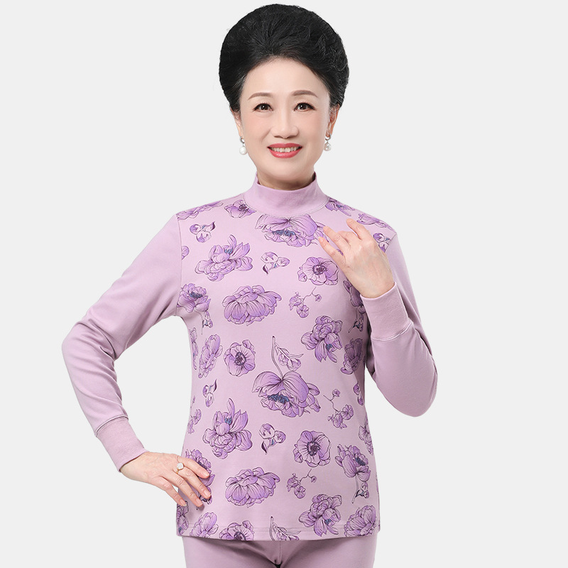 [여성 터틀넥] 우아한 보라색 프린트