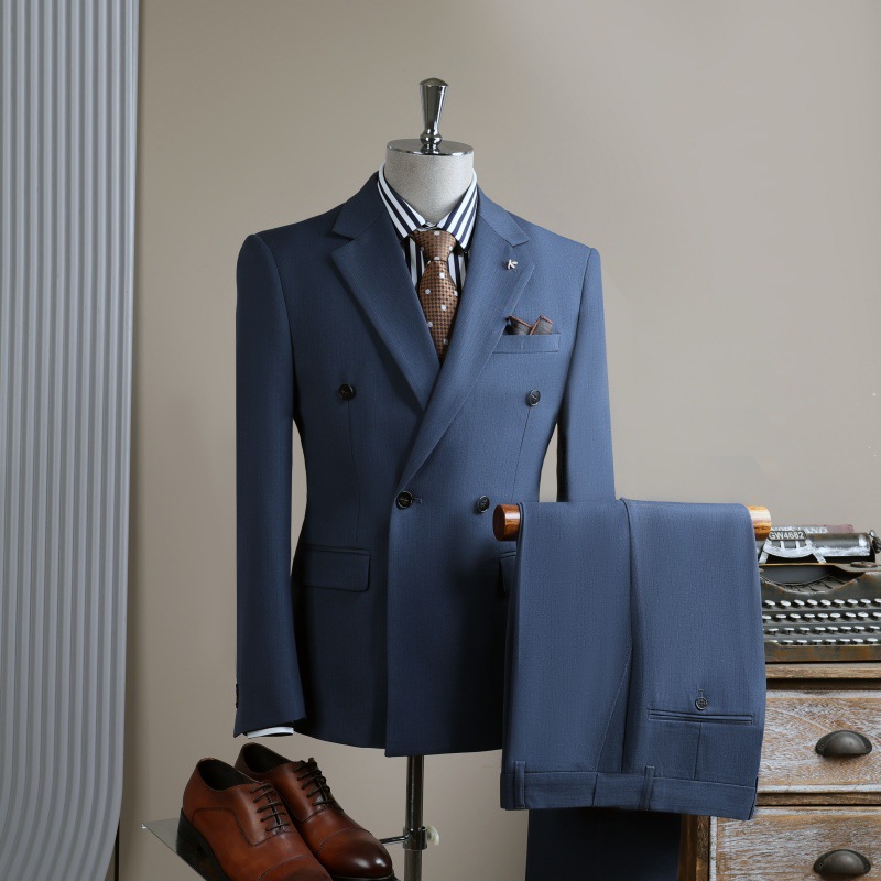 High End Slim Fit Double Breasted Men's Suit Black Groom's Wedding Attire Casual Business Professional Jacket_voghion.com