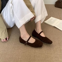 方头浅口单鞋女2025秋季新款复古仙女温柔豆豆鞋女平底一字带鞋