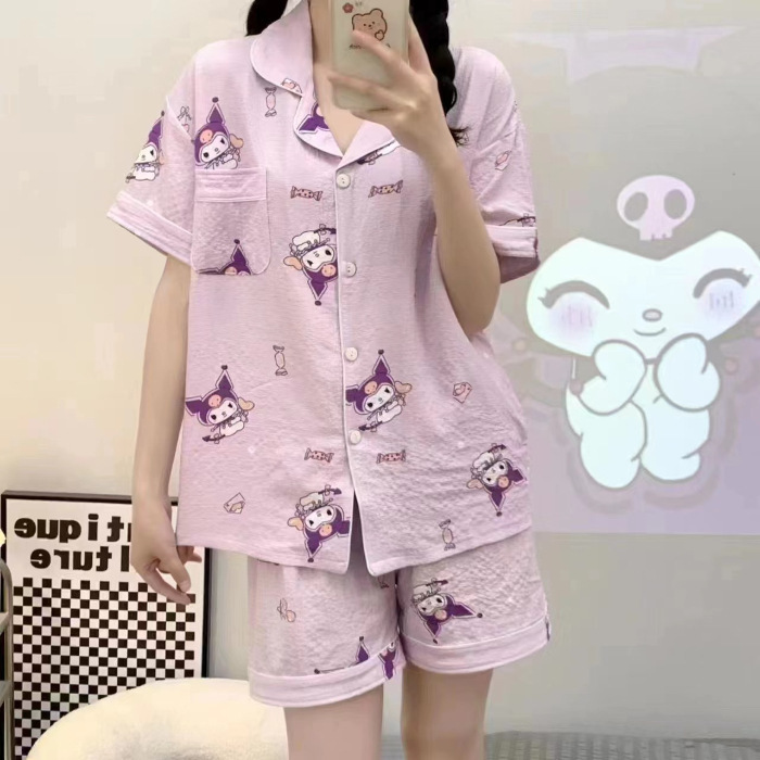Burbujas arrugadas pantalones cortos de manga corta pijamas femeninos coreanos 2026 nuevo conjunto de dos piezas de dibujos animados adorables ropa doméstica de niña en vivo image 26