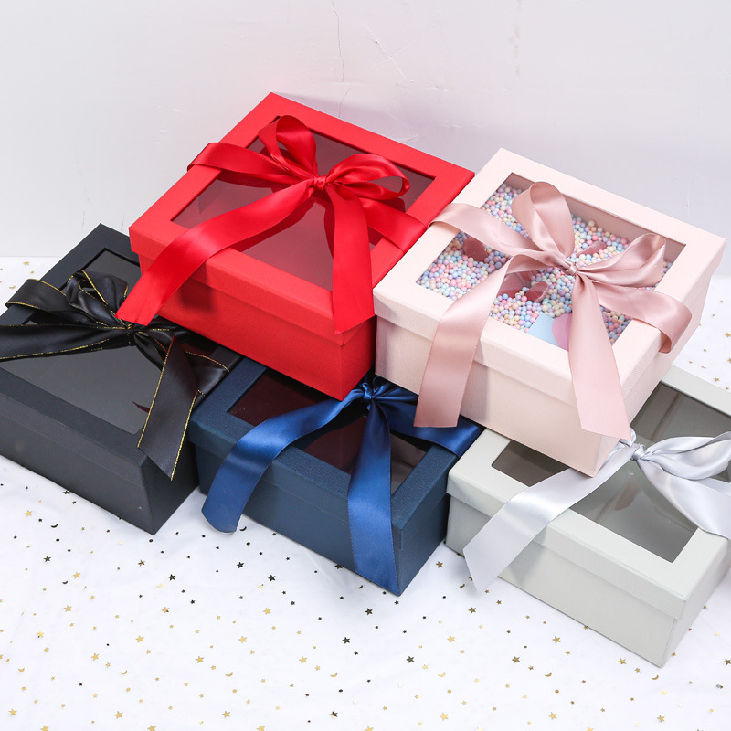 正方形透明开窗礼品盒礼物盒生日结婚伴手礼盒天地盖口红包装盒|ms