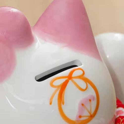 7-inch Peach Blossom Cat Figurine, Money Bank, Fortune Cat Ceramic, Gift for Best Friend, Festival Gift, Ceramic Home Decor, Ornament