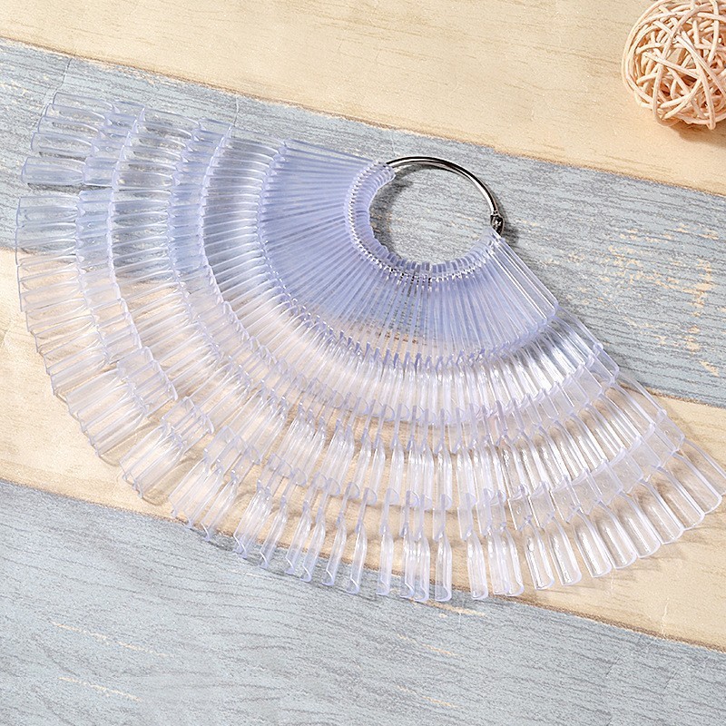 Herramientas de uñas transfronterizas 50 piezas de esmalte de uñas muestra de pegamento de esmalte de uñas, tarjeta de color trapezoidal puntiaguda de cabeza plana, pieza de práctica de uñas