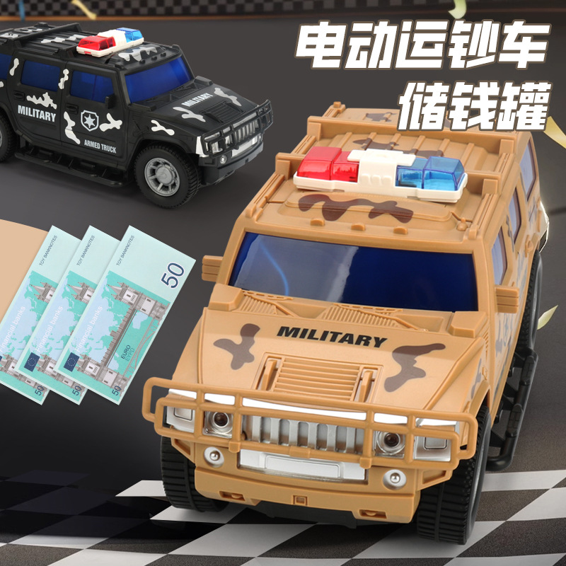 Cross-border Electric Universal efectivo camión alcancía automático rollo de dinero moneda camuflaje Humvee off-road vehículo alcancía al por mayor