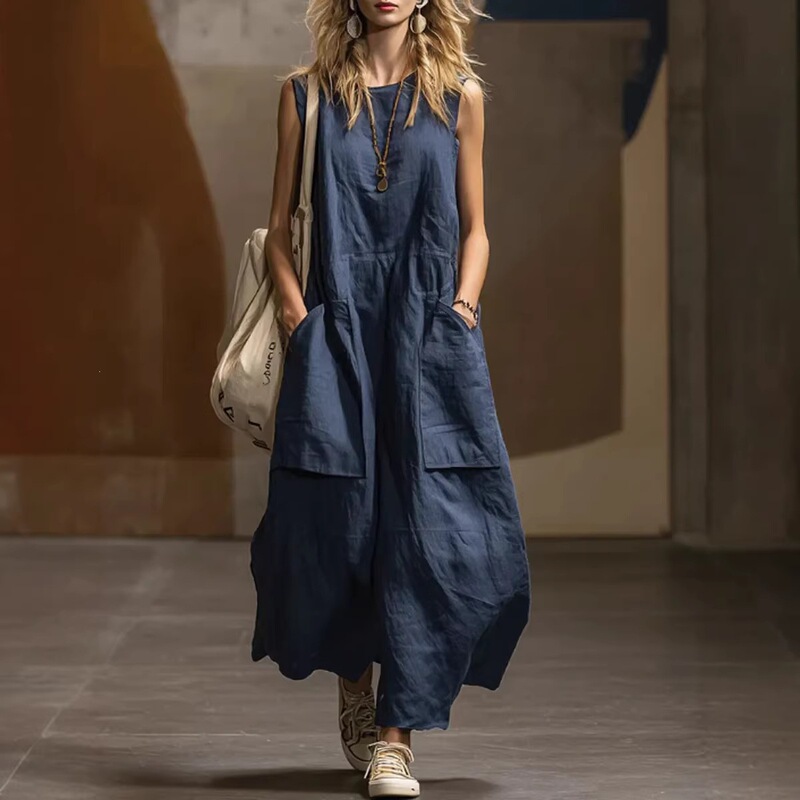 2026 European and American cross-border Amazon independent site spring-summer new loose sleeveless dress with three-dimensional pockets 2026 European and American cross-border Amazon independent site spring-summer new loose sleeveless dress with three-dimensional pockets