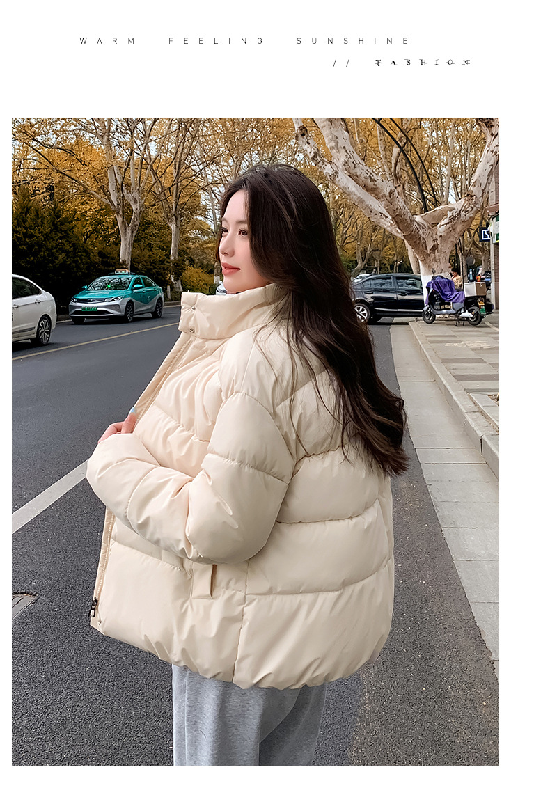 Women's Down Coat Winter Cotton Jacket Standing Collar Loose Fit_voghion.com