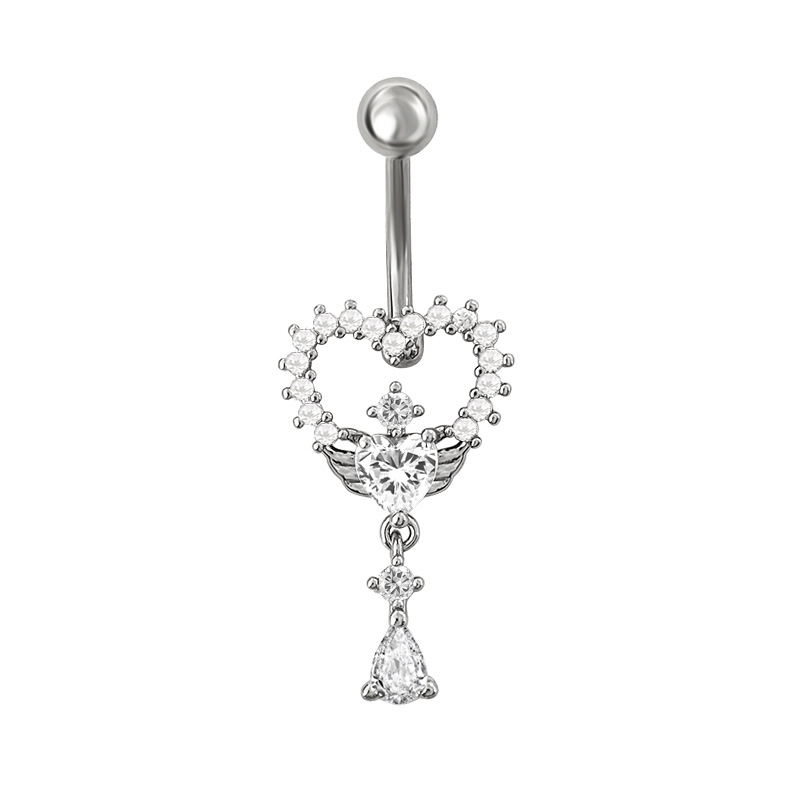 Zircon Navel Ring Palace Style Heart Wings Belly Button Piercing_voghion.com
