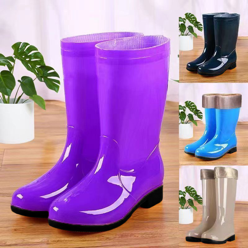 Zapatos de lluvia de barril alto para mujeres adultas, zapatos de lluvia antideslizantes, cocina impermeables, zapatos de goma, zapatos de agua, botas de lana, calentamiento de cuatro estaciones