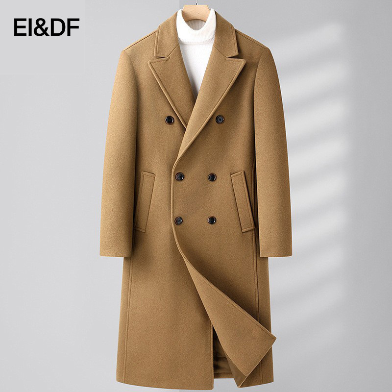 Woolen Coat for Men, Autumn and Winter, Double-Breasted, Suit Collar, Mid-Length, Business Versatile Woolen Jacket