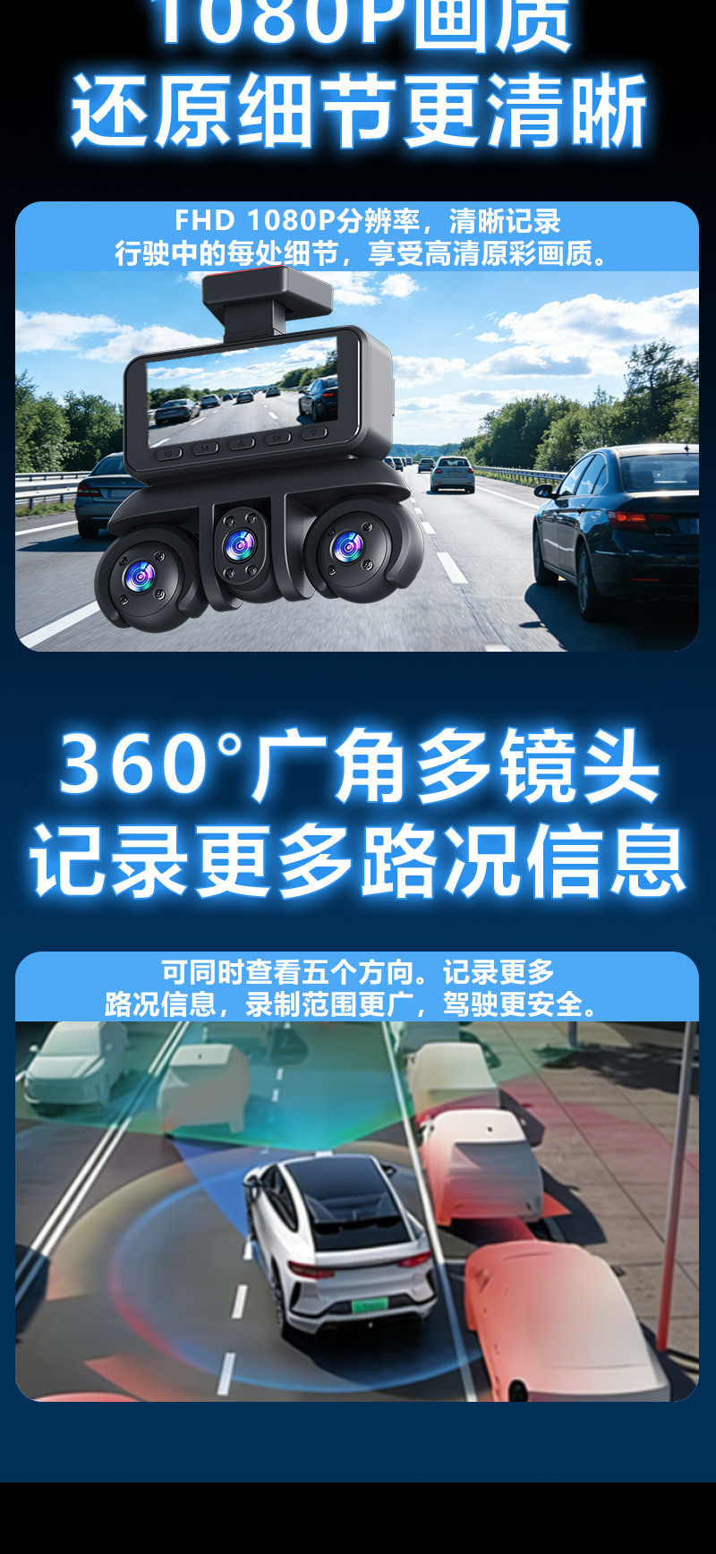 W18-5 Lens Dashcam 3.16-inch 1080P Five-Channel Camera Manufacturer's Best-Selling Product for Foreign Trade and E-commerce on Amazon