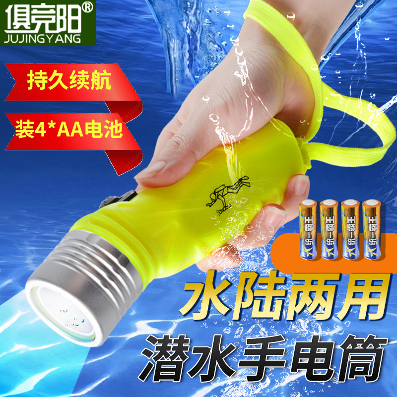 수중 및 육상용 다이빙 손전등, AA 건전지 사용, 야외 순찰, 야간 낚시, 캠핑, LED 방수, 해변 낚시용