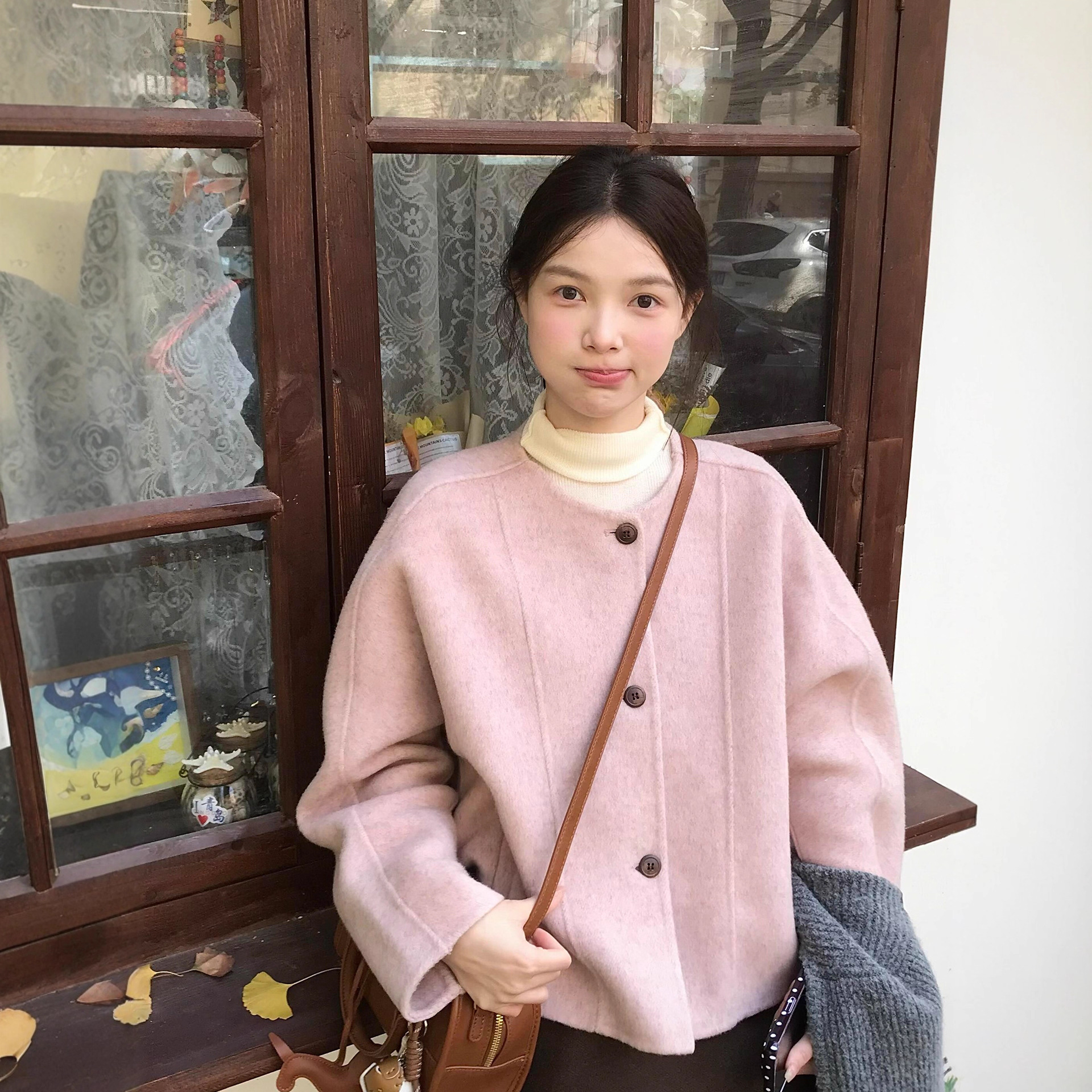 Korean Drama Heroine Outfits! Petite Elegant Gentle Style Round Neck Short Woolen Coat Casual Age-Reducing Woolen Coat