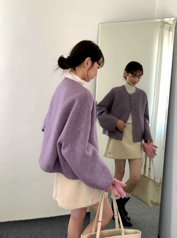 小香风短款双面羊绒毛大衣女秋冬2025新款高级感小个子毛呢外套女|undefined