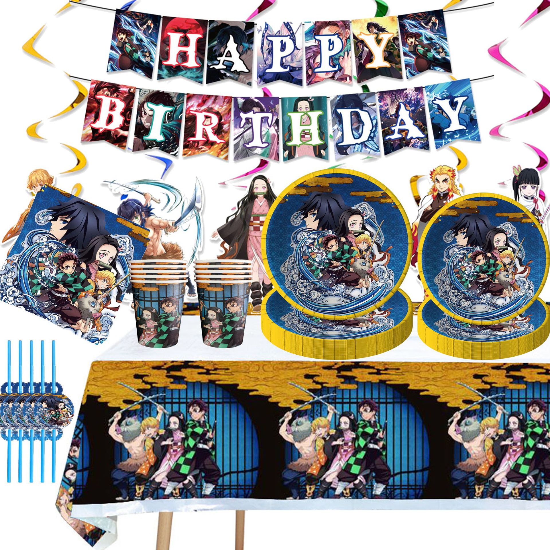 Ghost Extinguishing Blade Birthday Party Supplies Disposable Tableware Paper Tray Paper Cup Paper Towel Boys Birthday Party Decoration